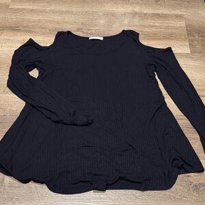 Elegant Black Cold Shoulder Long Sleeve Top